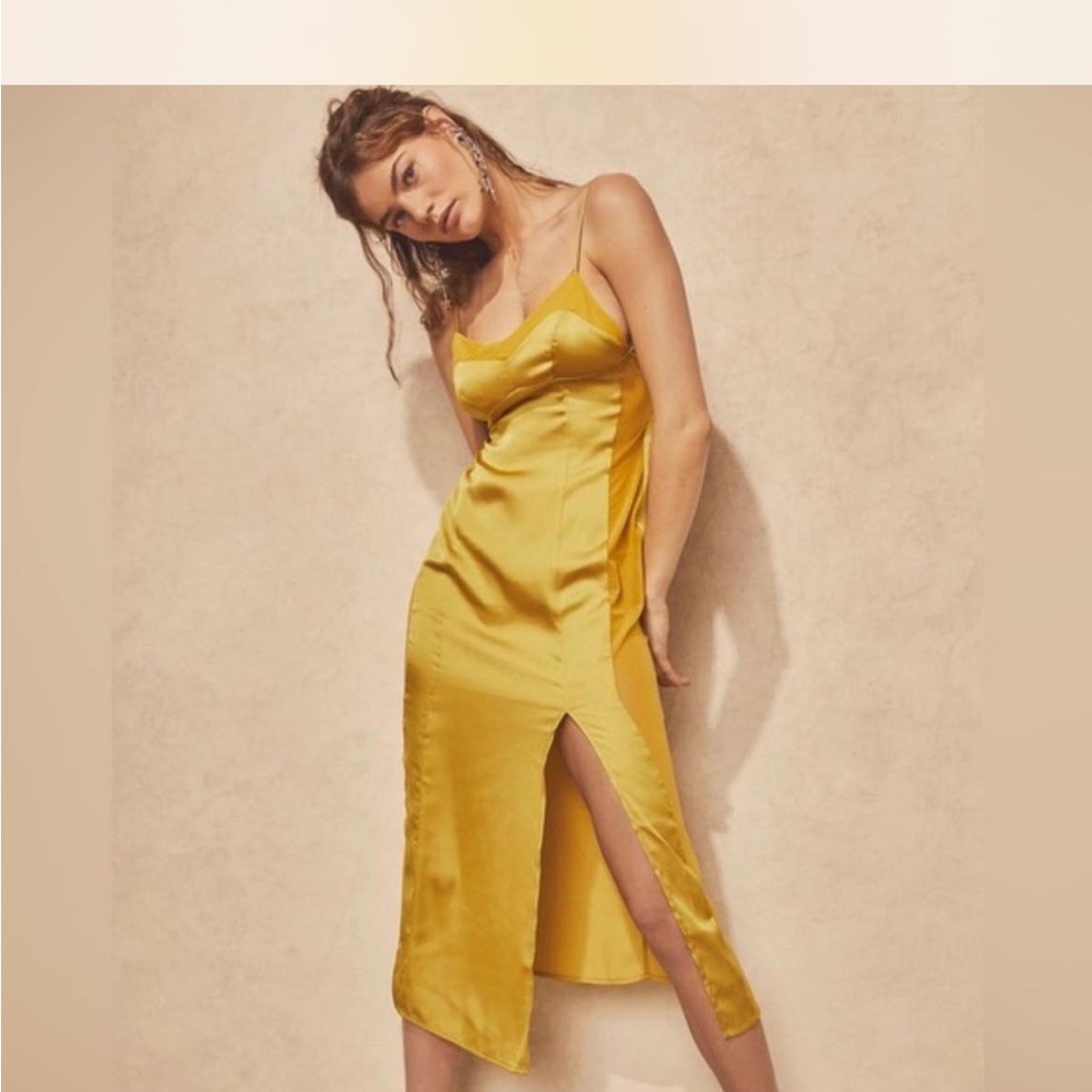 Free People Yellow Slip Midi Dress with Slit